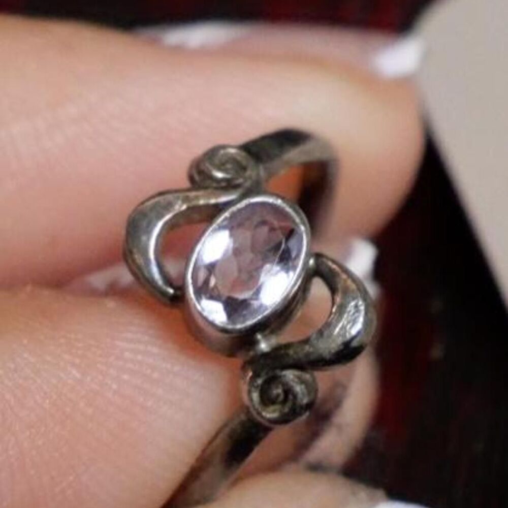 Sterling and Amethyst Swirl Art Noveau Ring